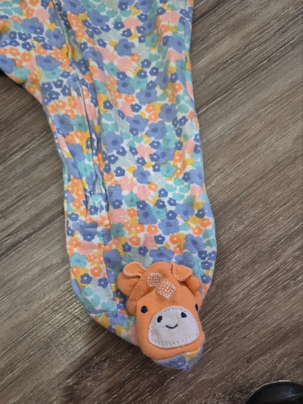 Carter's Floral Footed One-Piece in Blue, Orange, Cream - Picture 3 of 4